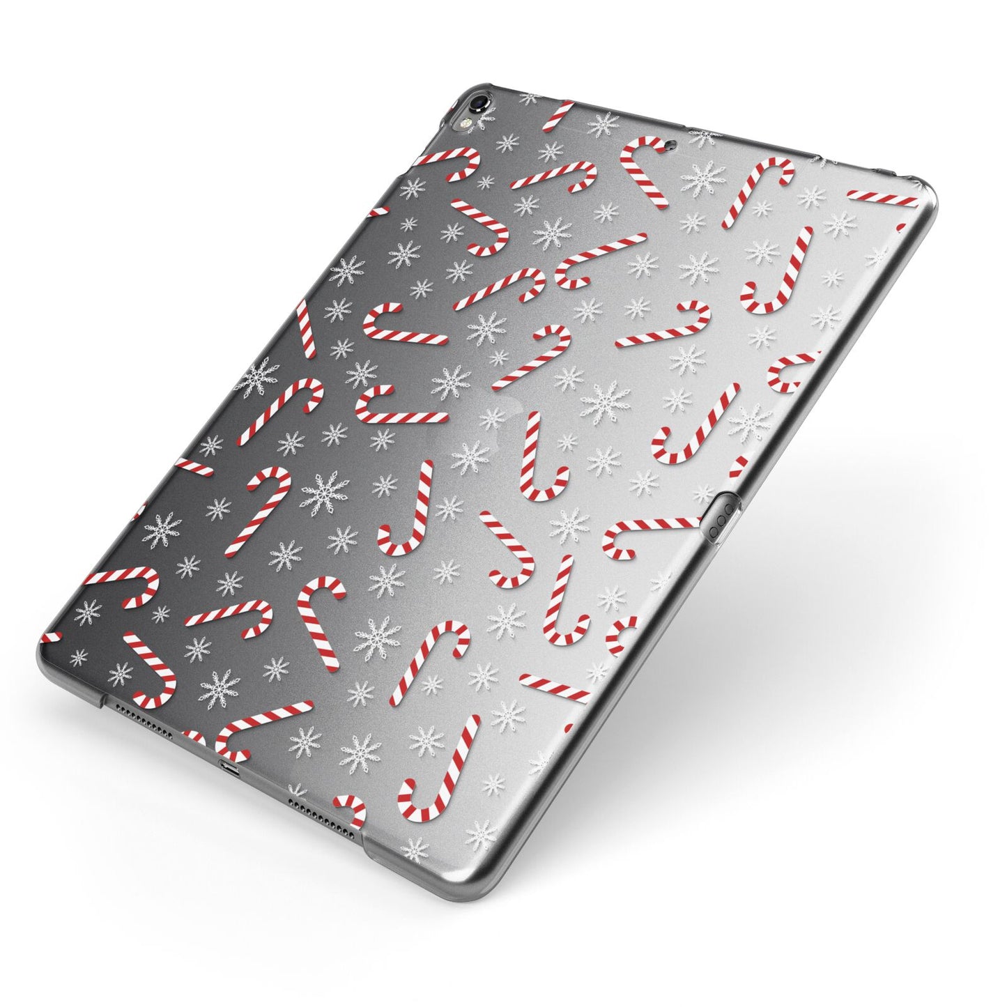 Candy Cane Apple iPad Case on Grey iPad Side View