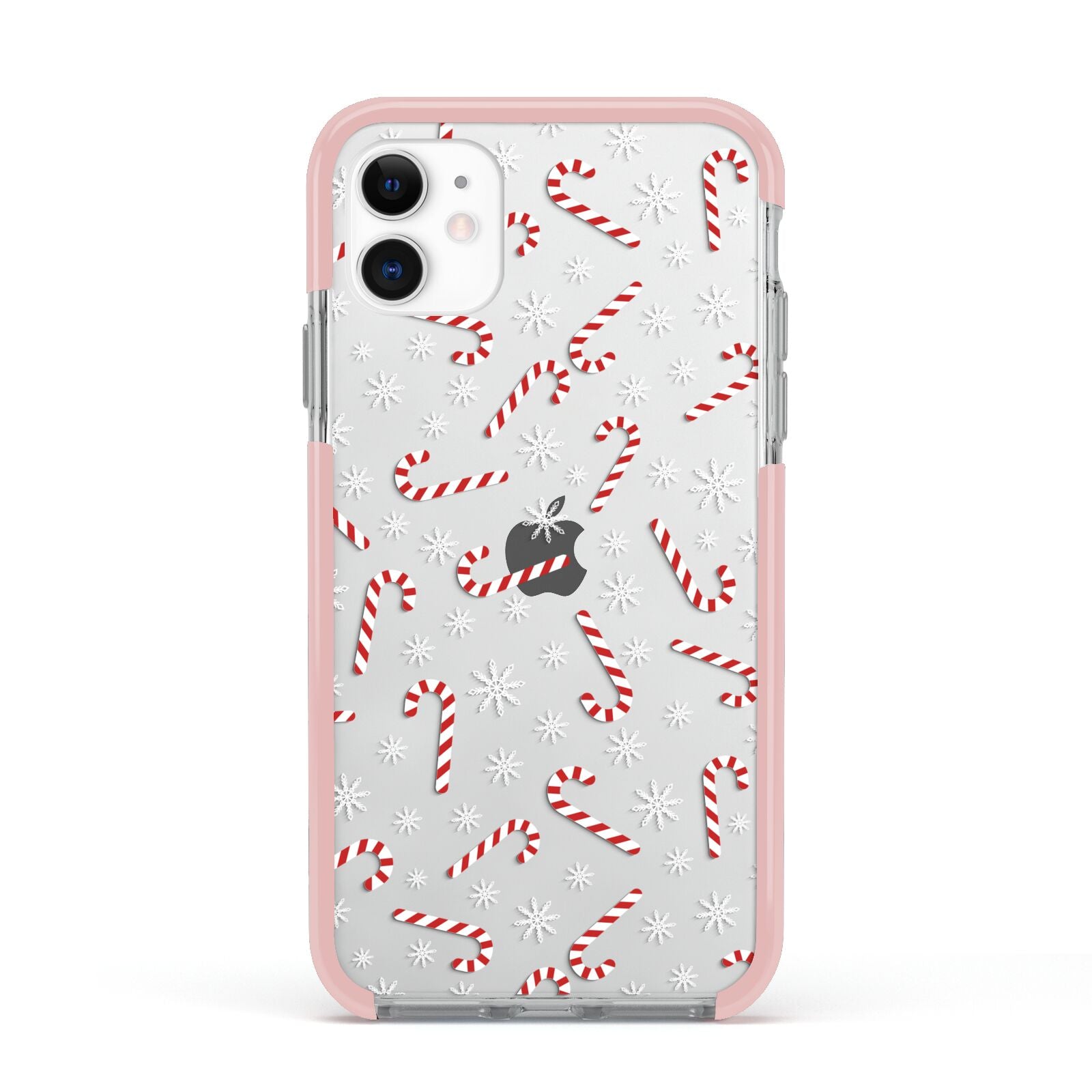 Candy Cane Apple iPhone 11 in White with Pink Impact Case