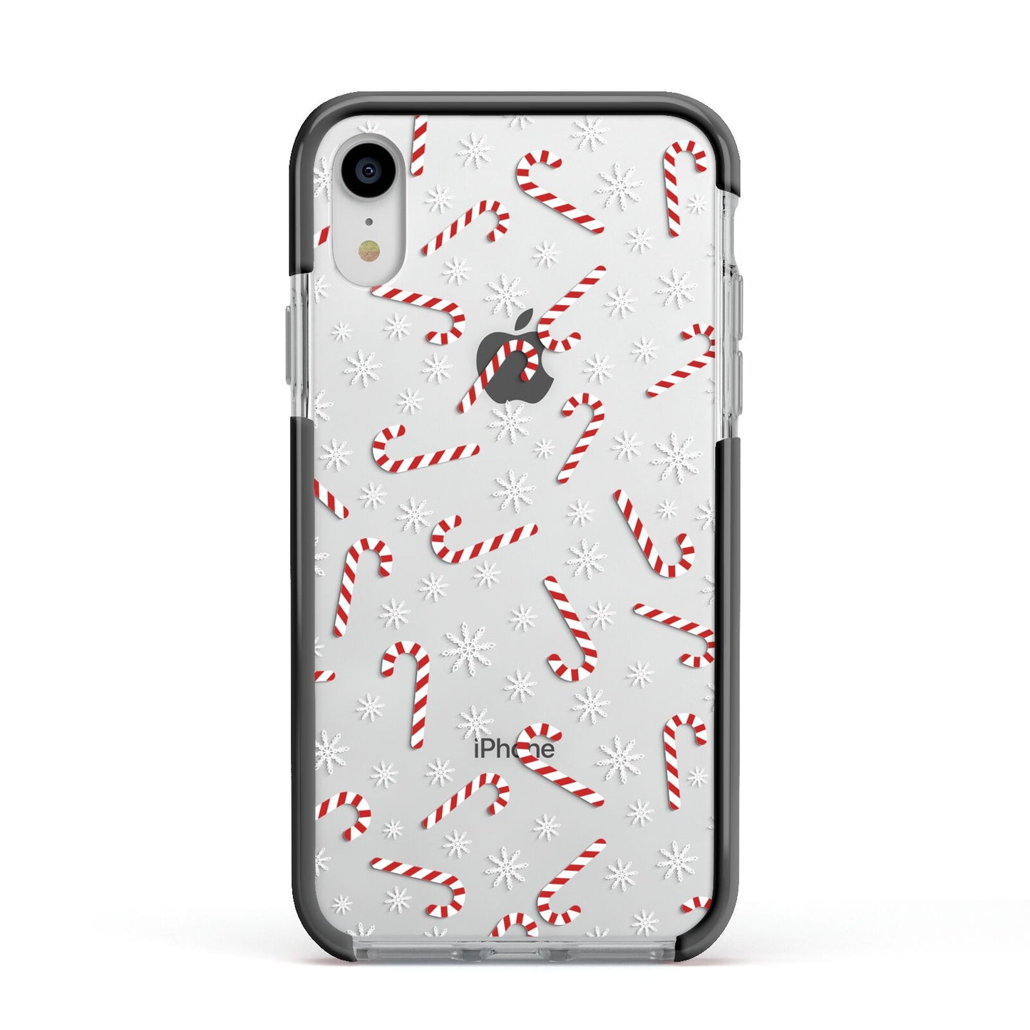 Candy Cane Apple iPhone XR Impact Case Black Edge on Silver Phone