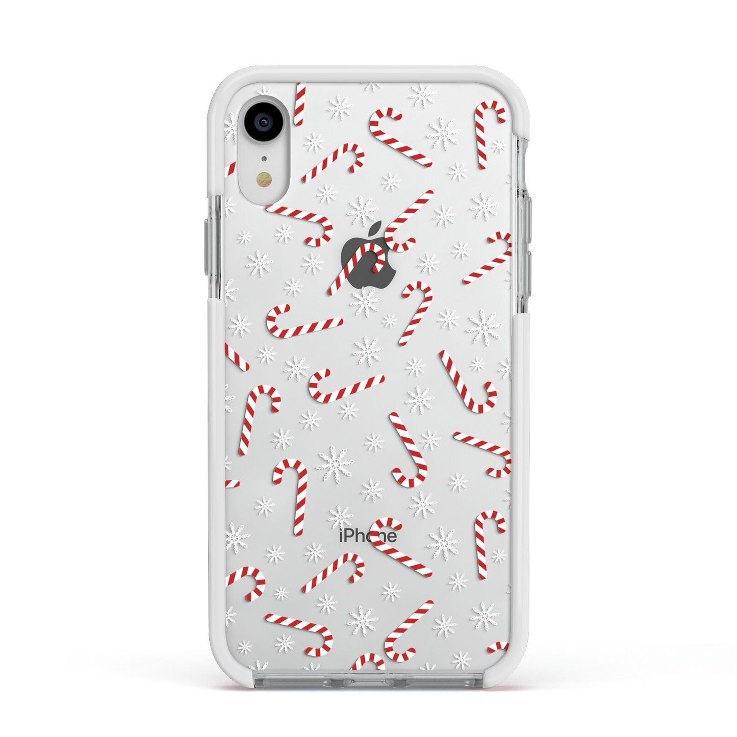 Candy Cane Apple iPhone XR Impact Case White Edge on Silver Phone