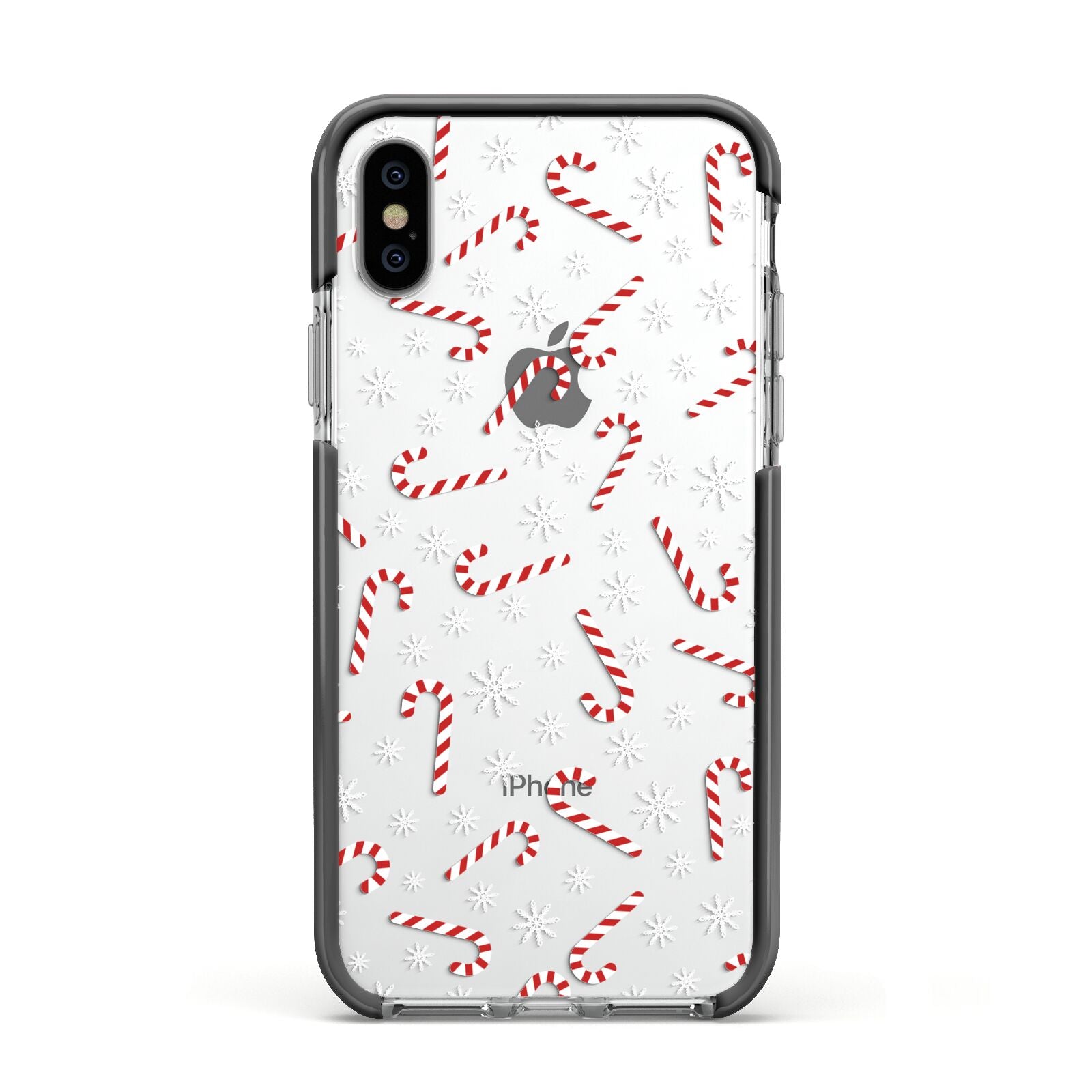Candy Cane Apple iPhone Xs Impact Case Black Edge on Silver Phone