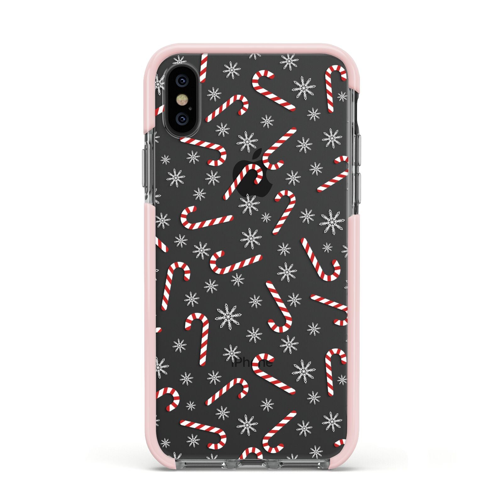 Candy Cane Apple iPhone Xs Impact Case Pink Edge on Black Phone
