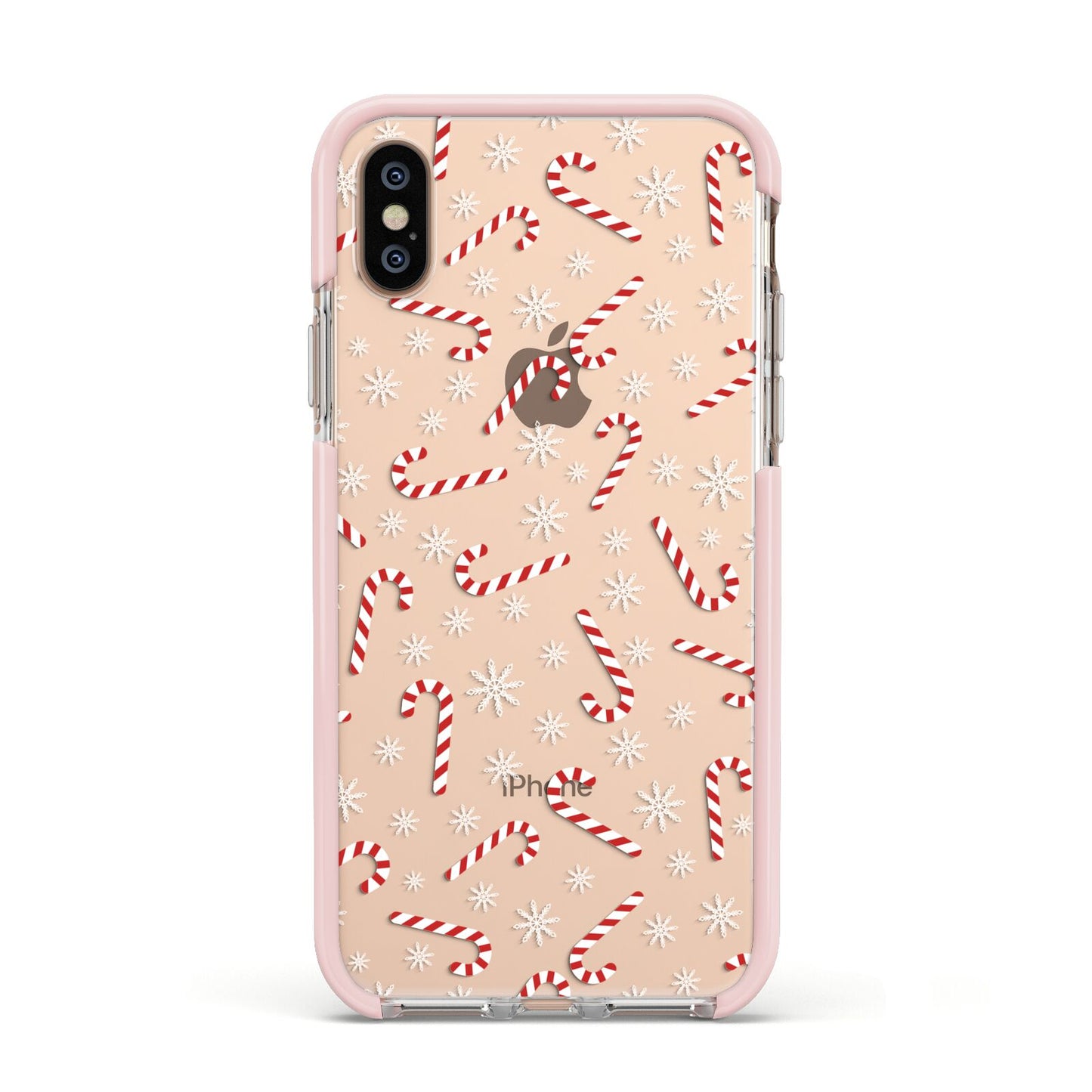 Candy Cane Apple iPhone Xs Impact Case Pink Edge on Gold Phone