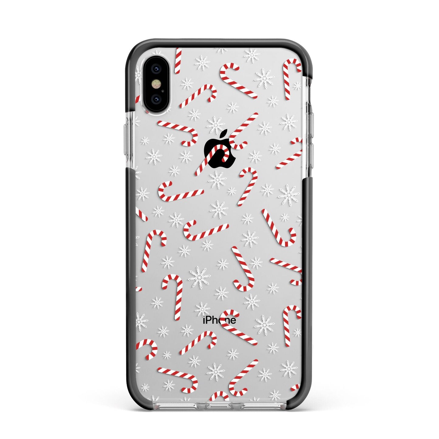 Candy Cane Apple iPhone Xs Max Impact Case Black Edge on Silver Phone