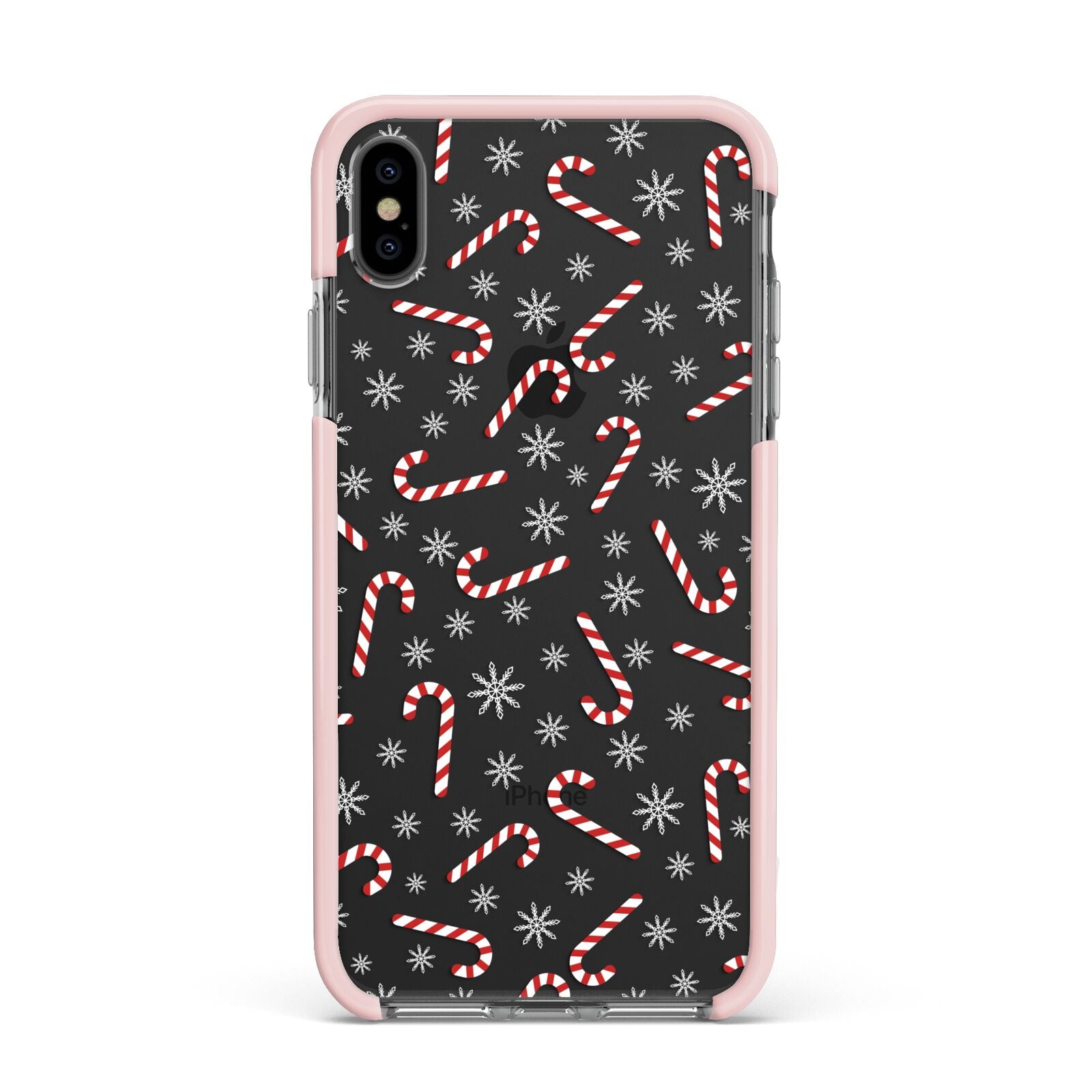 Candy Cane Apple iPhone Xs Max Impact Case Pink Edge on Black Phone