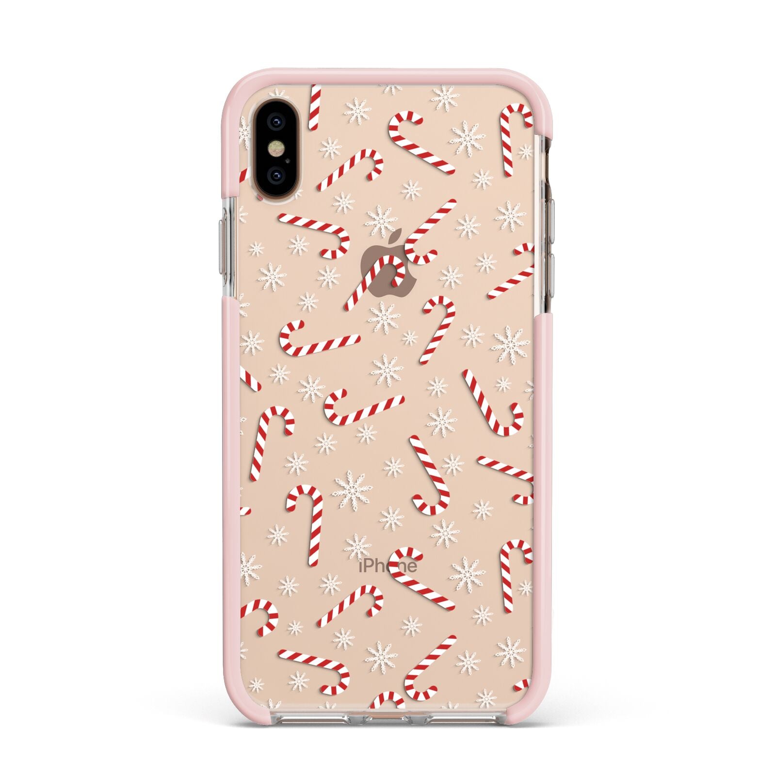 Candy Cane Apple iPhone Xs Max Impact Case Pink Edge on Gold Phone