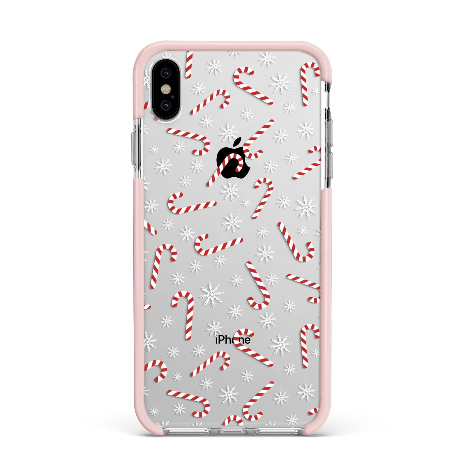 Candy Cane Apple iPhone Xs Max Impact Case Pink Edge on Silver Phone