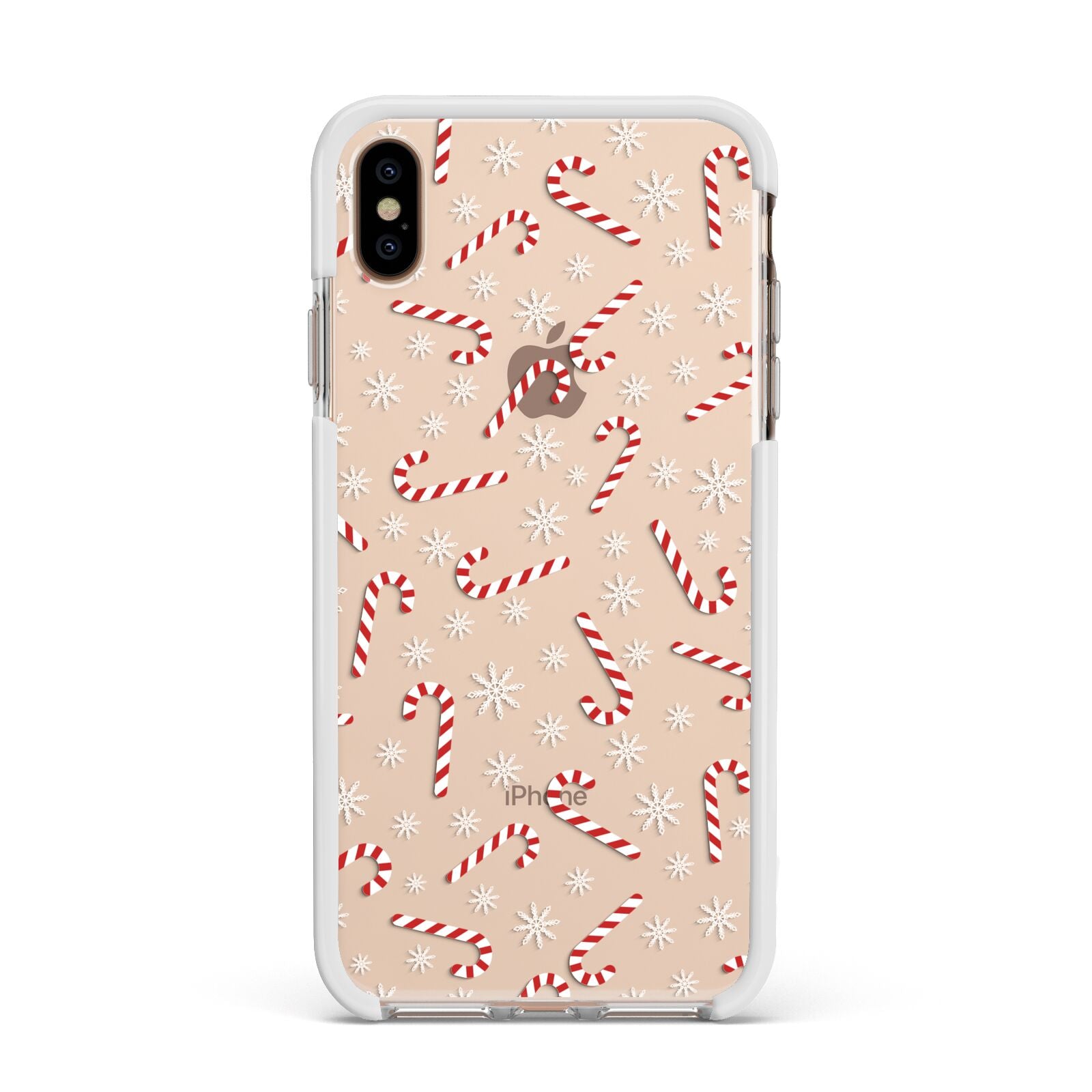 Candy Cane Apple iPhone Xs Max Impact Case White Edge on Gold Phone