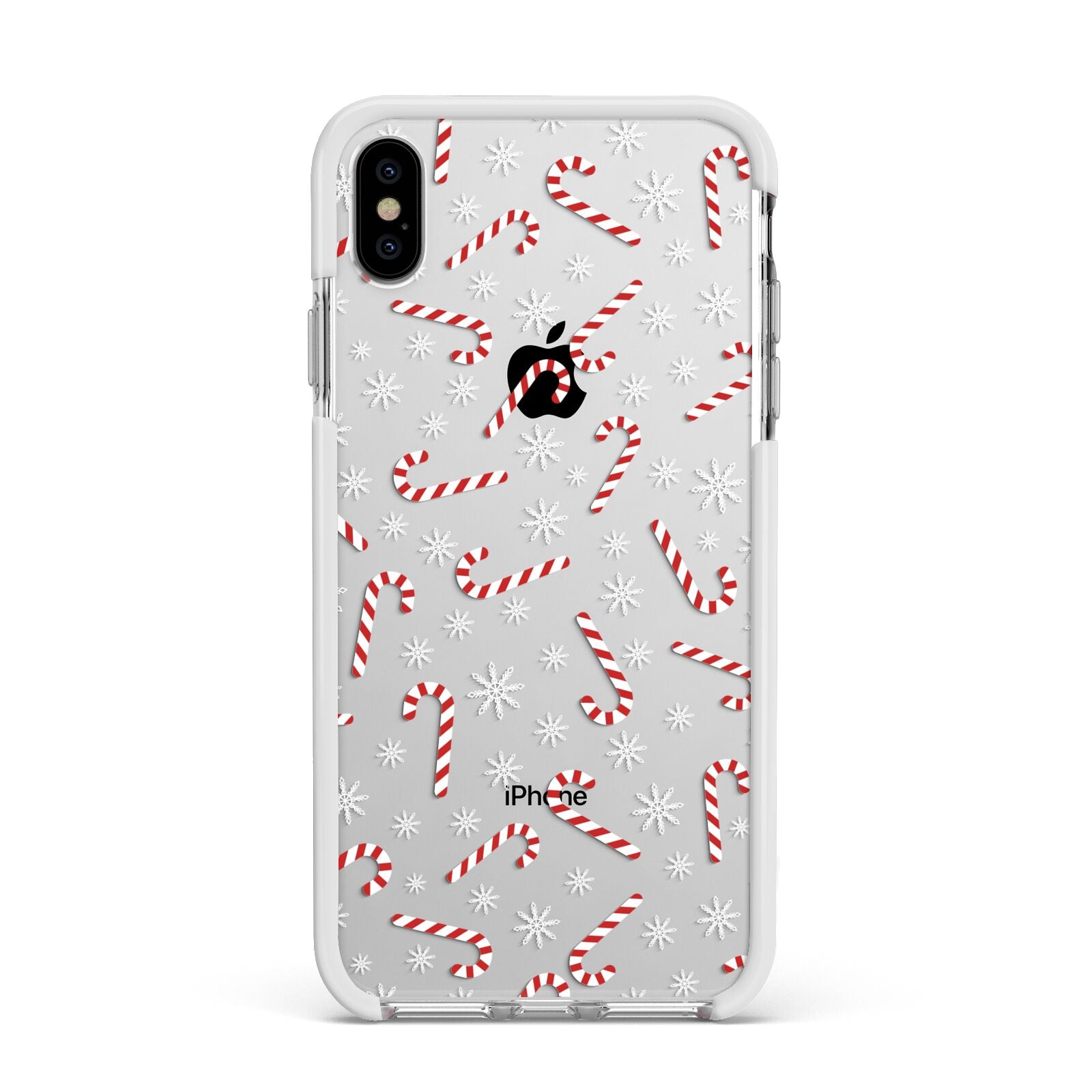 Candy Cane Apple iPhone Xs Max Impact Case White Edge on Silver Phone