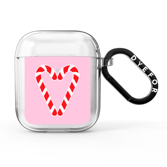 Candy Cane Heart AirPods Clear Case