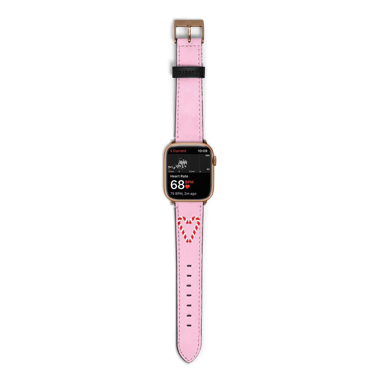Candy Cane Heart Apple Watch Strap Size 38mm with Gold Hardware