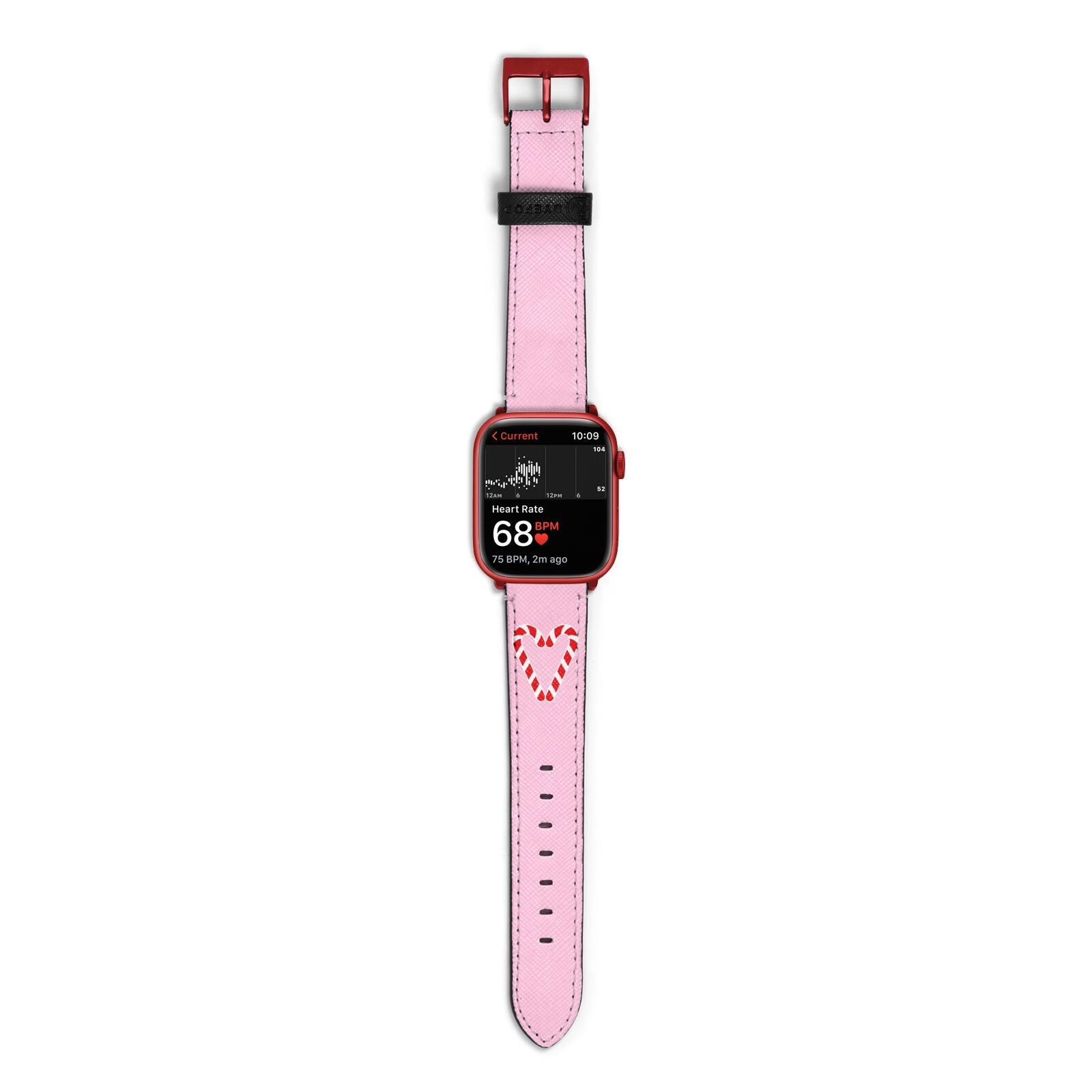 Candy Cane Heart Apple Watch Strap Size 38mm with Red Hardware
