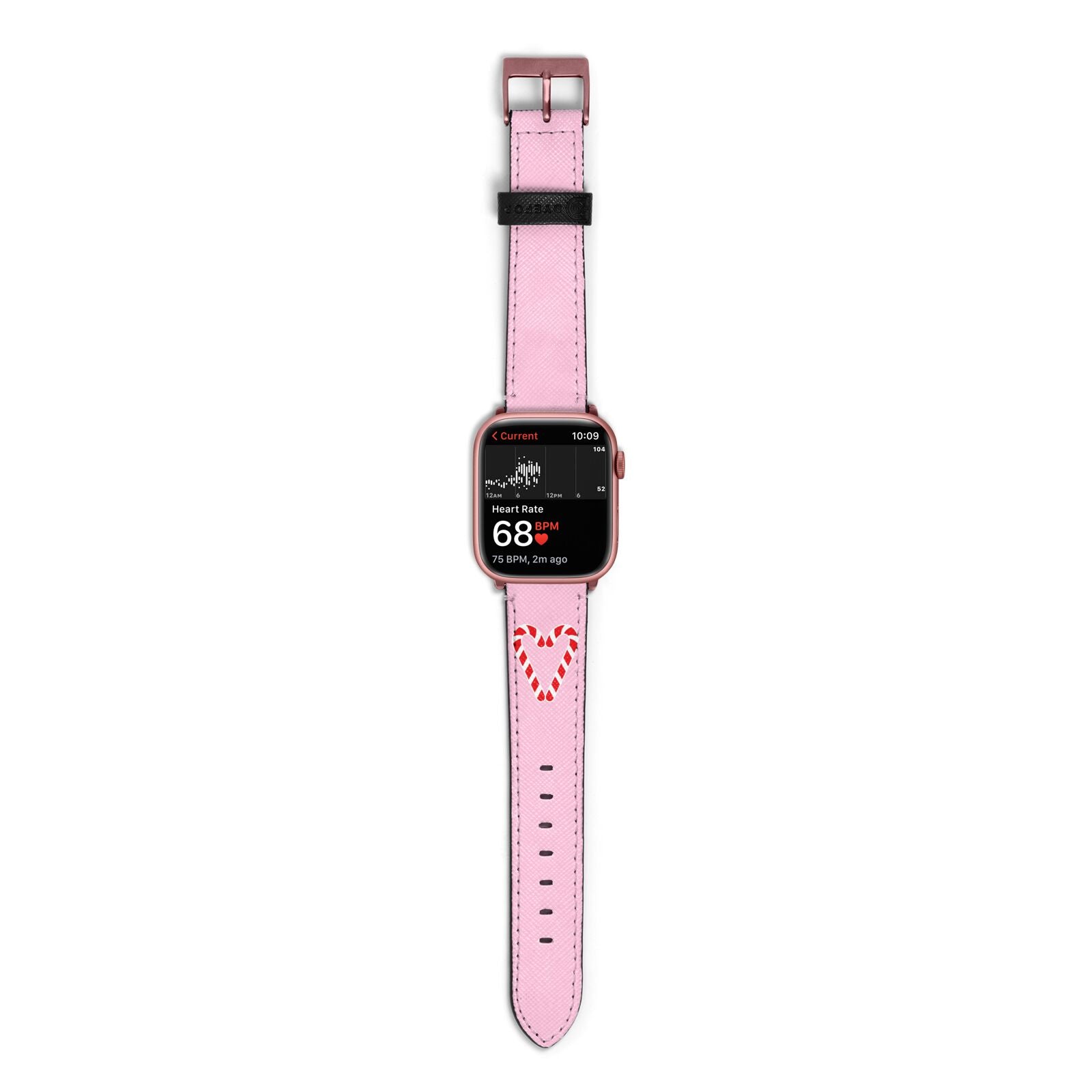 Candy Cane Heart Apple Watch Strap Size 38mm with Rose Gold Hardware