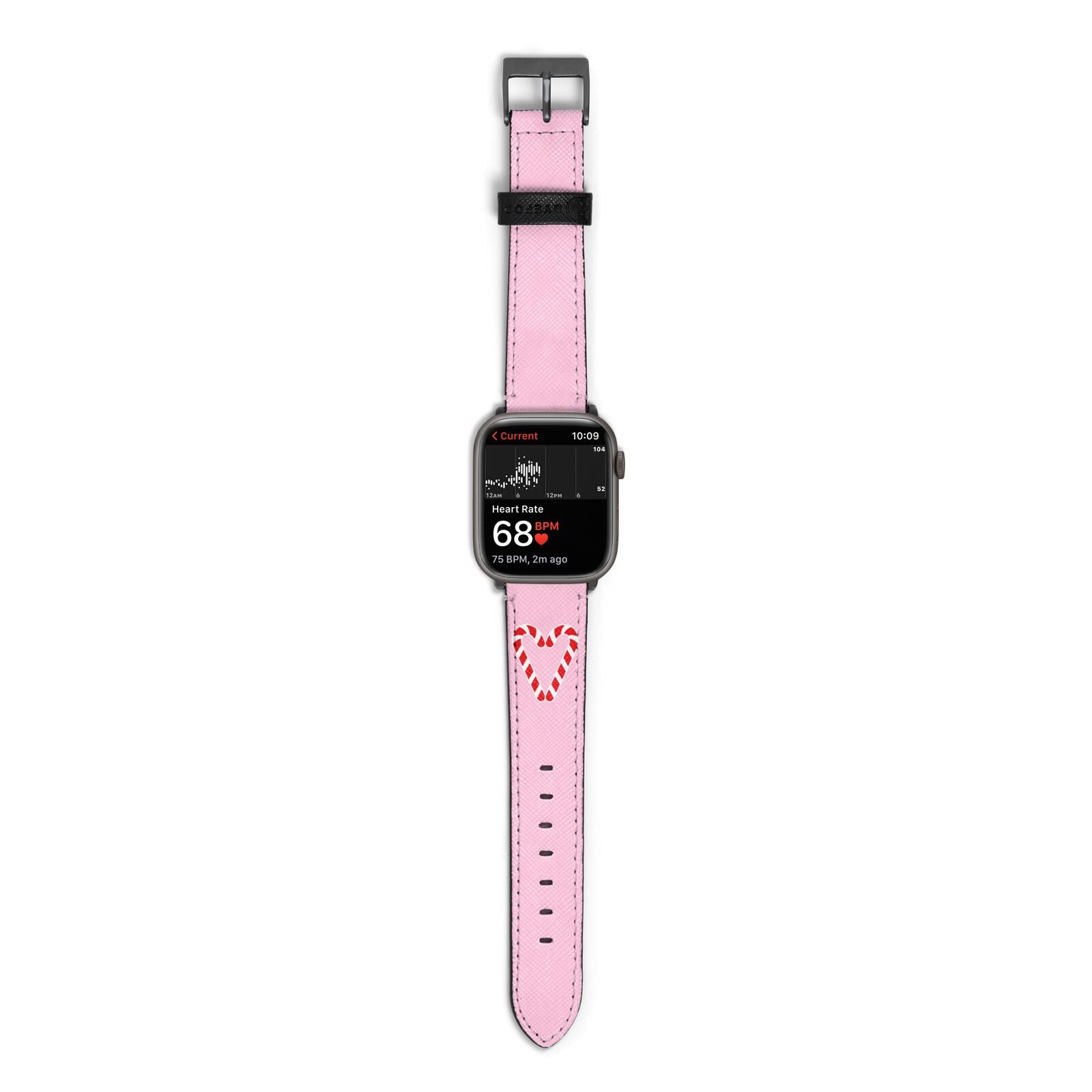 Candy Cane Heart Apple Watch Strap Size 38mm with Space Grey Hardware