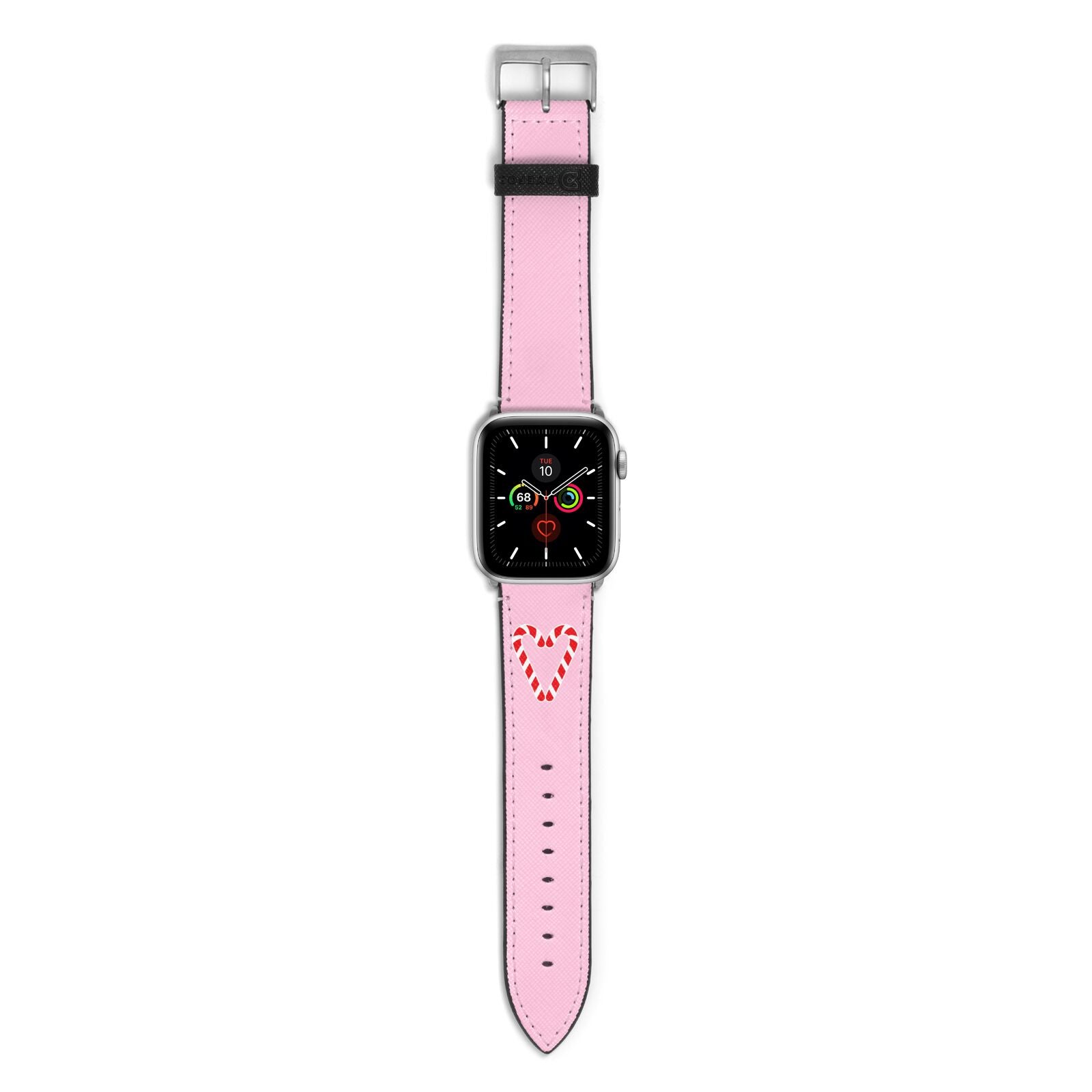 Candy Cane Heart Apple Watch Strap with Silver Hardware