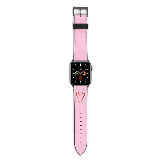 Candy Cane Heart Apple Watch Strap with Space Grey Hardware