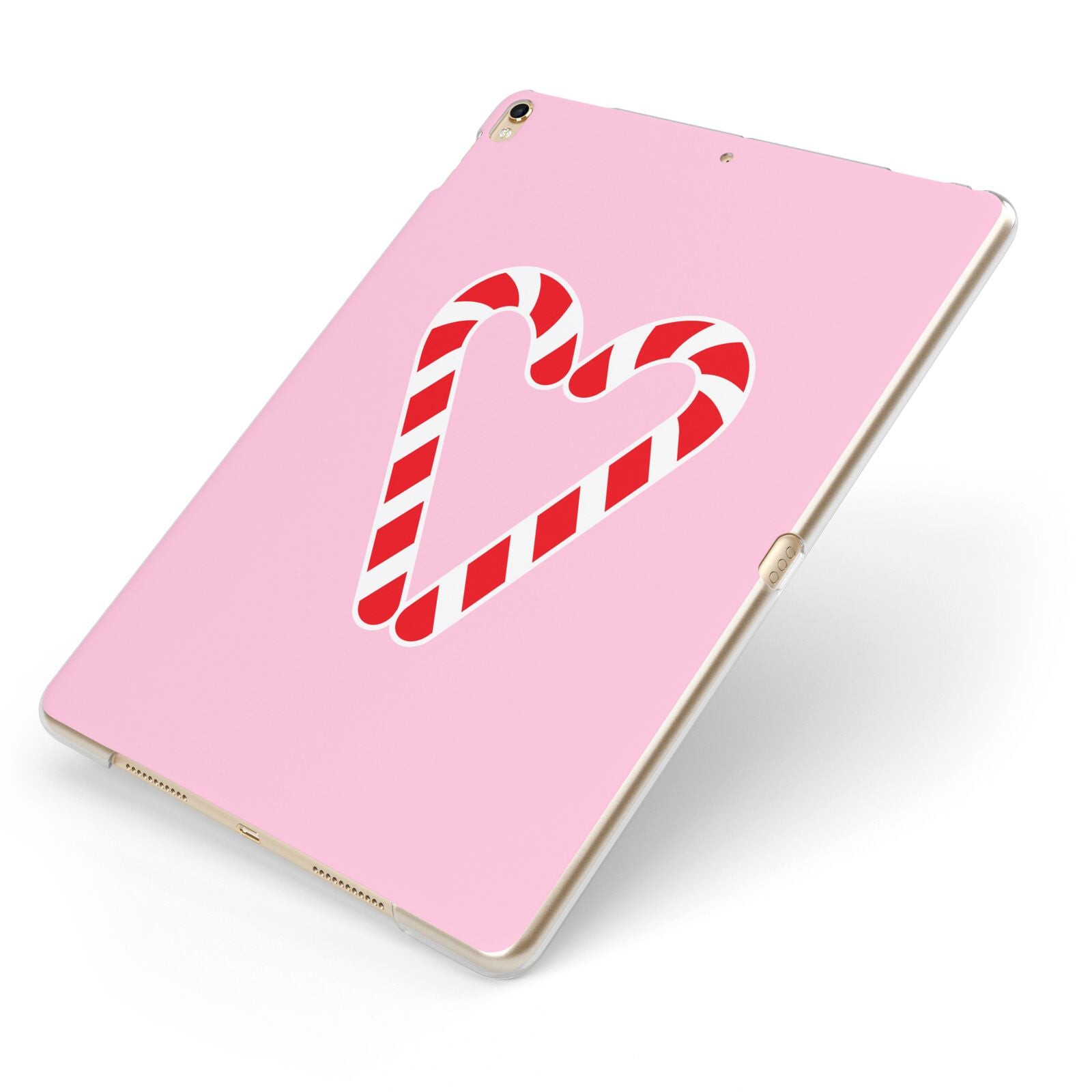 Candy Cane Heart Apple iPad Case on Gold iPad Side View