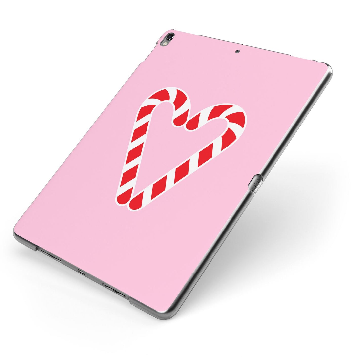 Candy Cane Heart Apple iPad Case on Grey iPad Side View