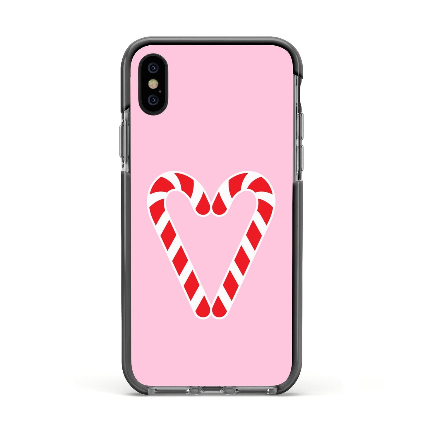 Candy Cane Heart Apple iPhone Xs Impact Case Black Edge on Black Phone