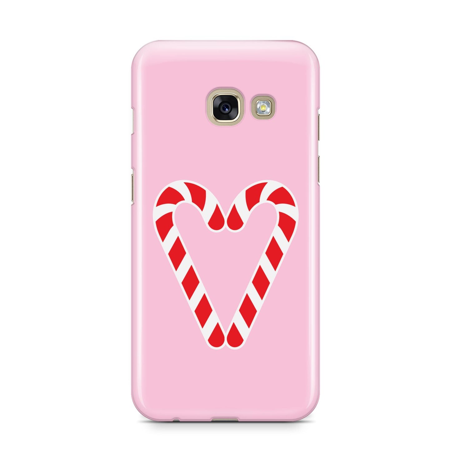 Candy Cane Heart Samsung Galaxy A3 2017 Case on gold phone