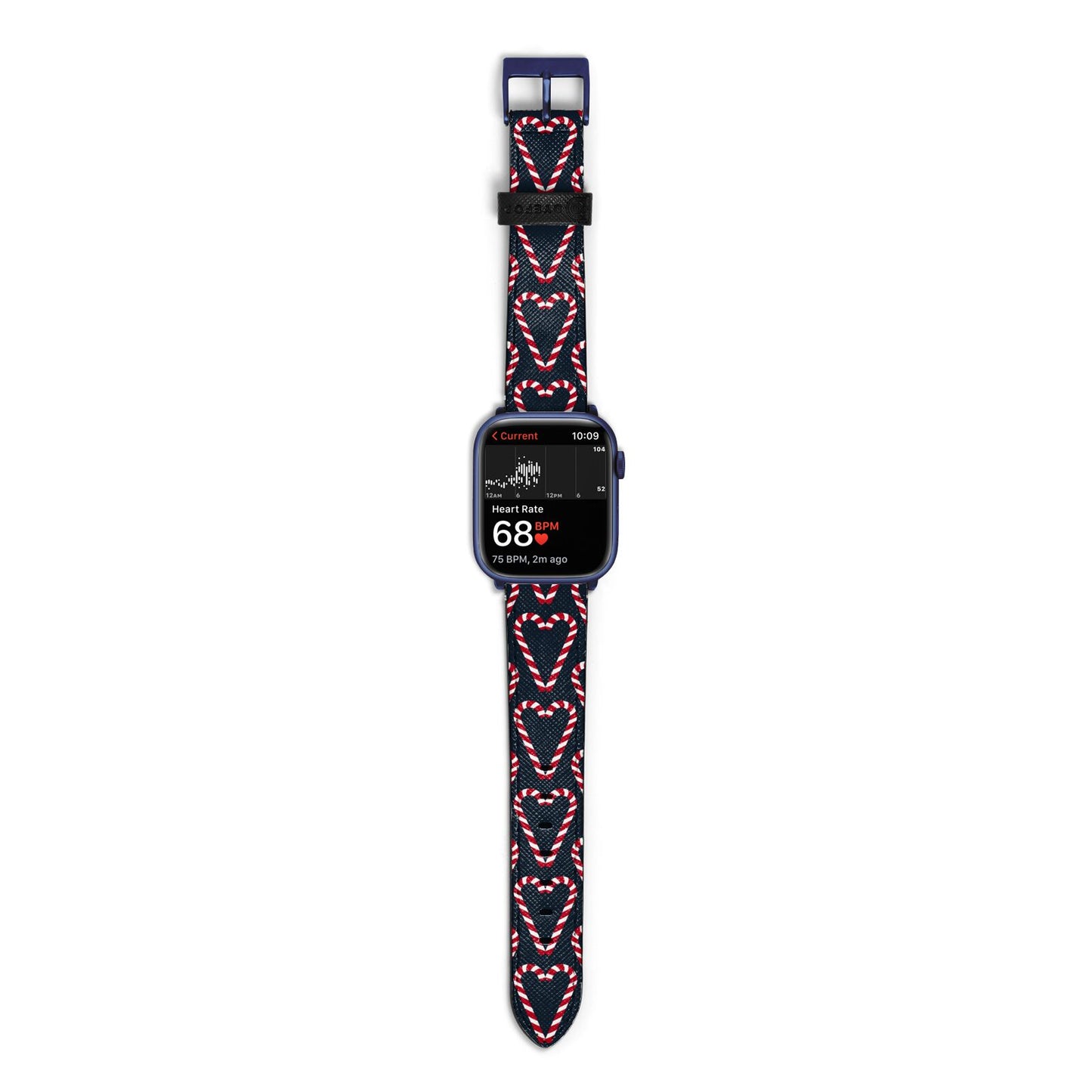 Candy Cane Pattern Apple Watch Strap Size 38mm with Blue Hardware