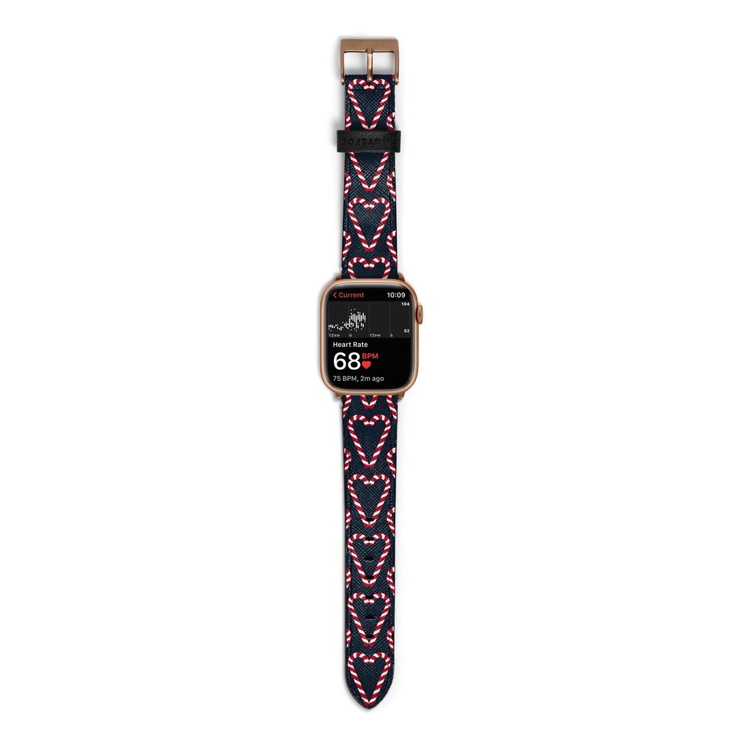 Candy Cane Pattern Apple Watch Strap Size 38mm with Gold Hardware