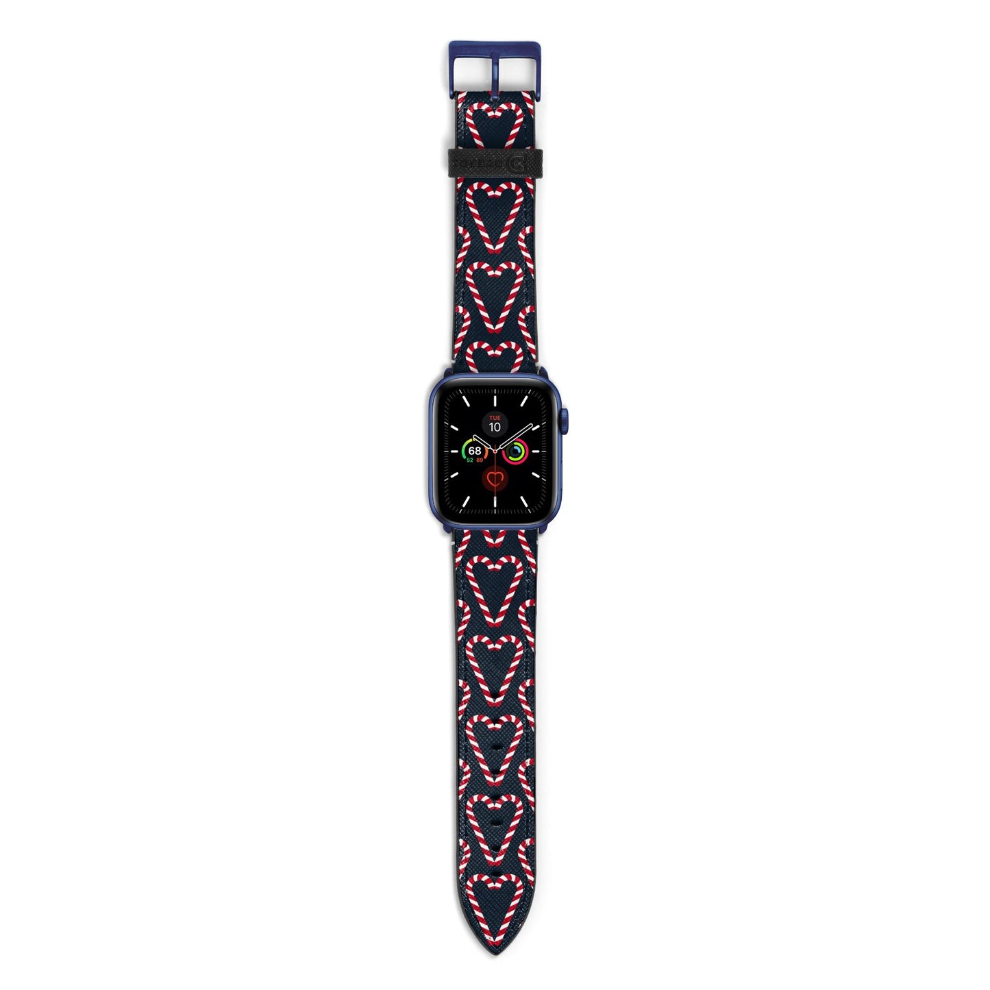 Candy Cane Pattern Apple Watch Strap with Blue Hardware