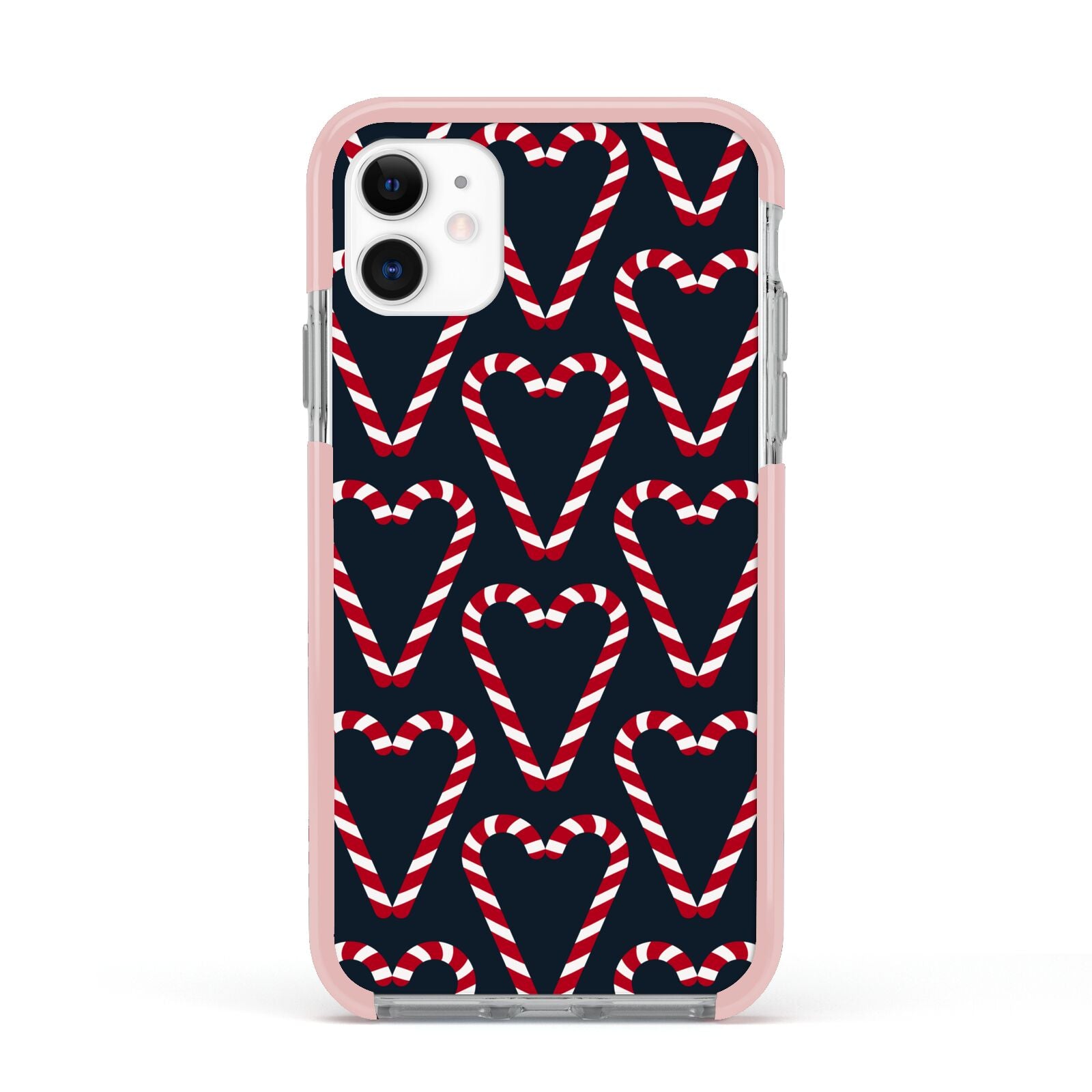 Candy Cane Pattern Apple iPhone 11 in White with Pink Impact Case