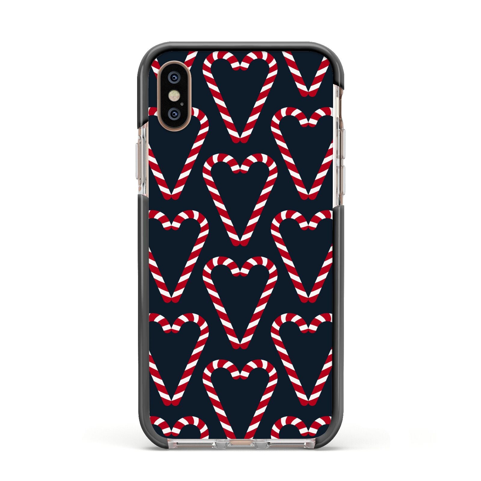 Candy Cane Pattern Apple iPhone Xs Impact Case Black Edge on Gold Phone