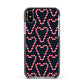Candy Cane Pattern Apple iPhone Xs Impact Case Black Edge on Silver Phone