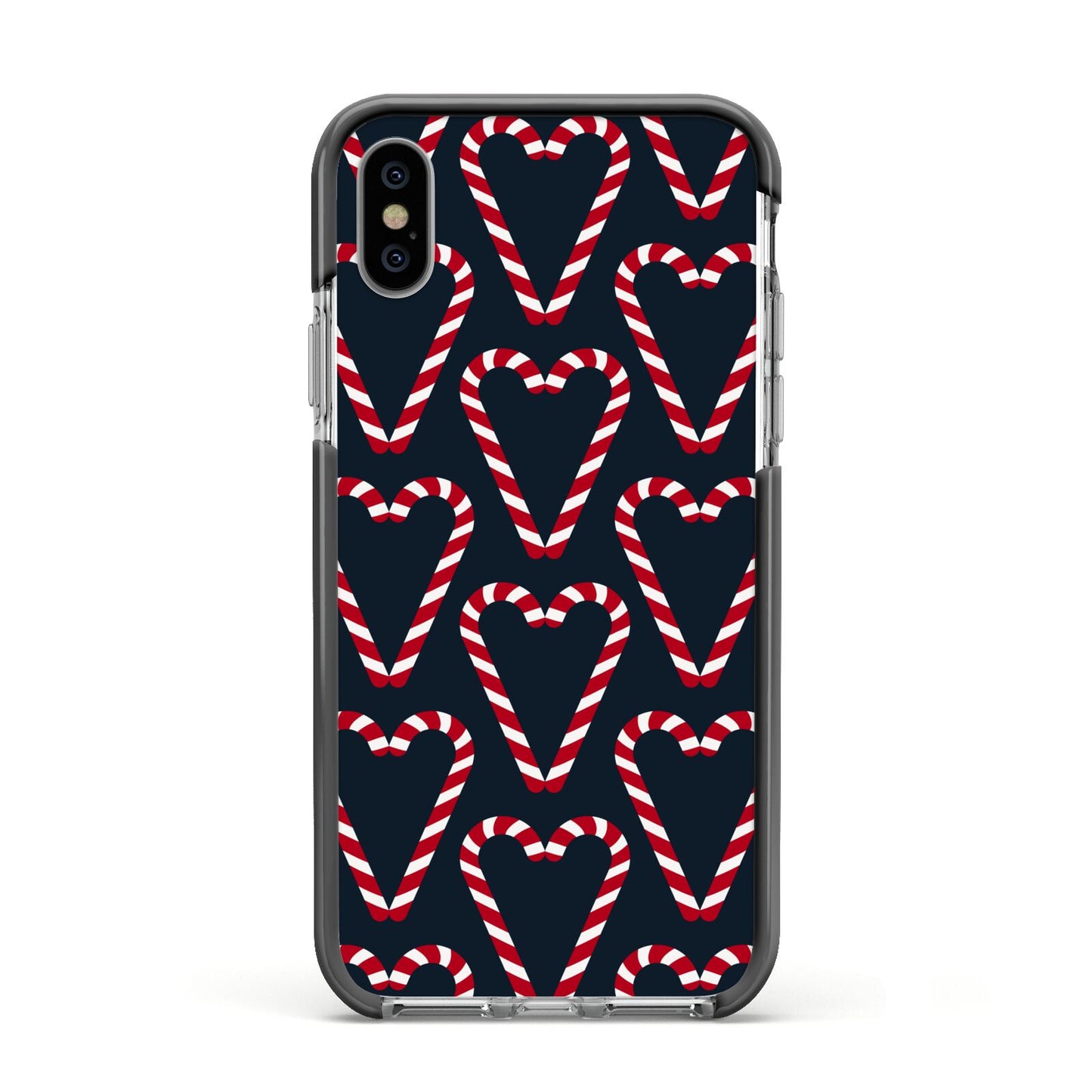 Candy Cane Pattern Apple iPhone Xs Impact Case Black Edge on Silver Phone