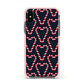 Candy Cane Pattern Apple iPhone Xs Impact Case Pink Edge on Black Phone