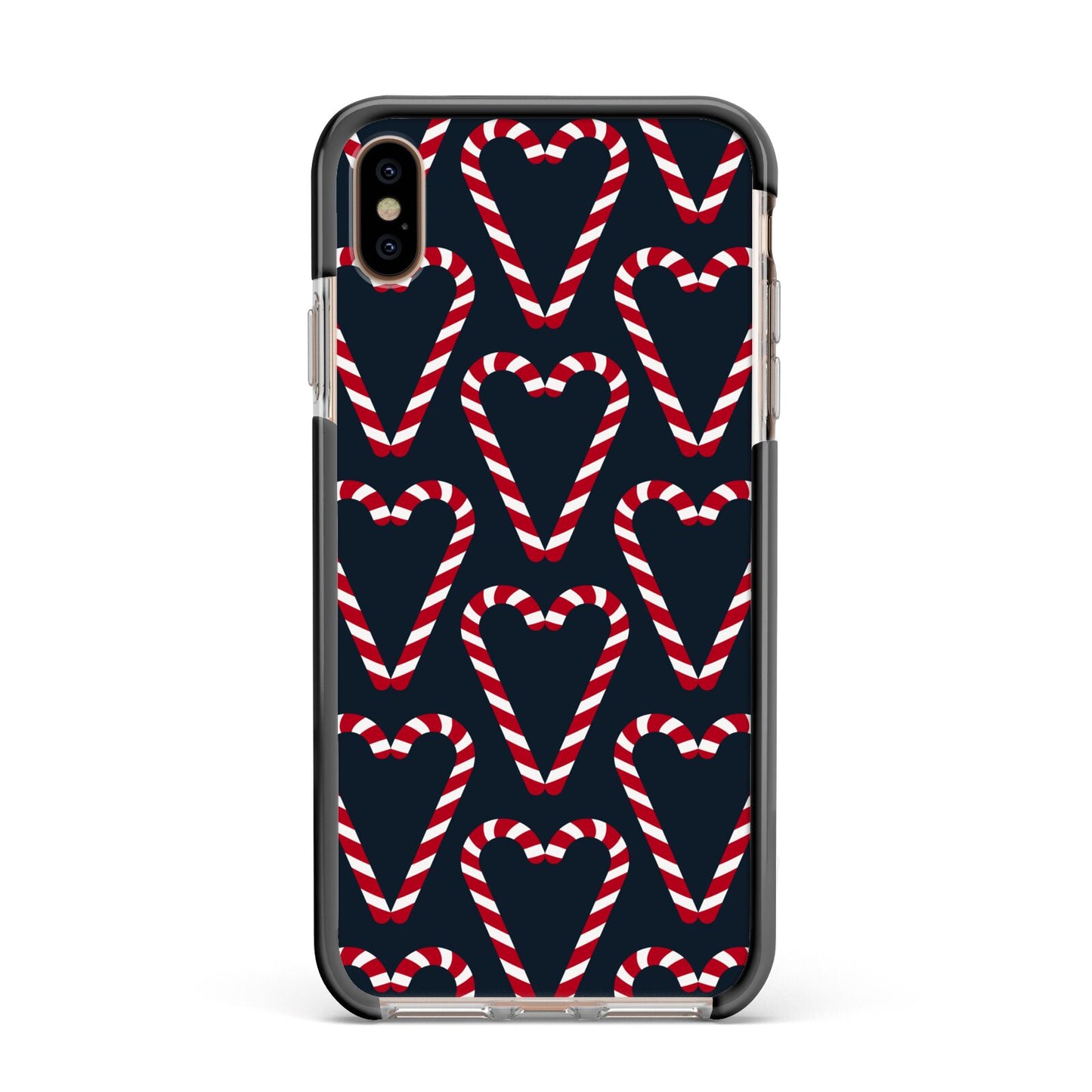 Candy Cane Pattern Apple iPhone Xs Max Impact Case Black Edge on Gold Phone