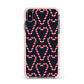 Candy Cane Pattern Apple iPhone Xs Max Impact Case Pink Edge on Black Phone
