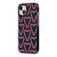 Candy Cane Pattern iPhone 13 Black Impact Case Side Angle on Silver phone