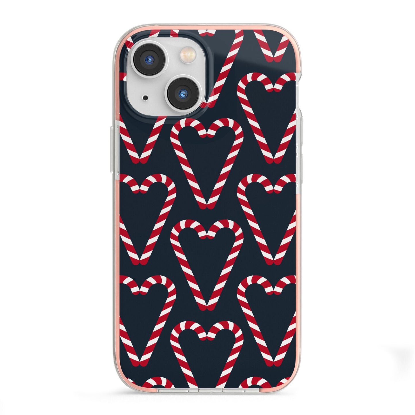 Candy Cane Pattern iPhone 13 Mini TPU Impact Case with Pink Edges