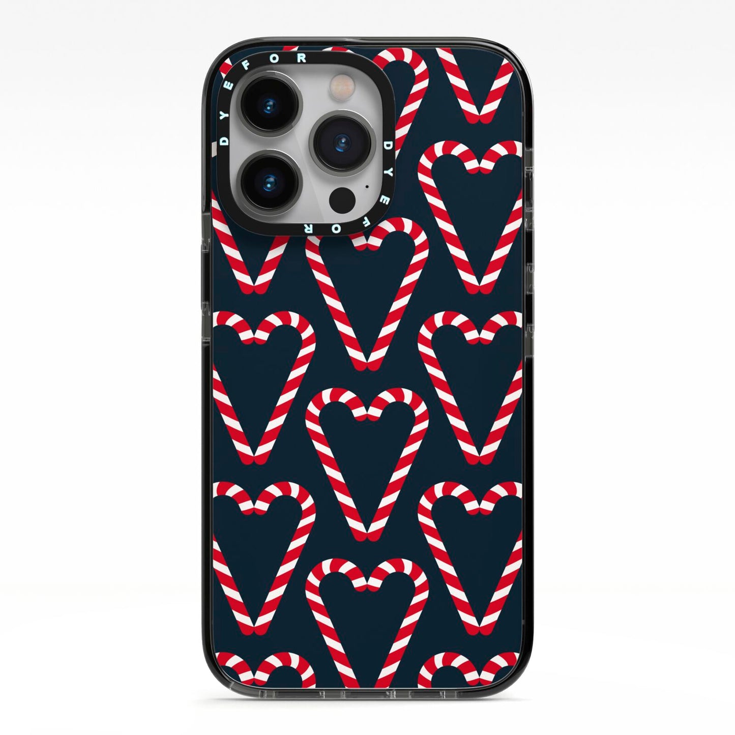 Candy Cane Pattern iPhone 13 Pro Black Impact Case on Silver phone