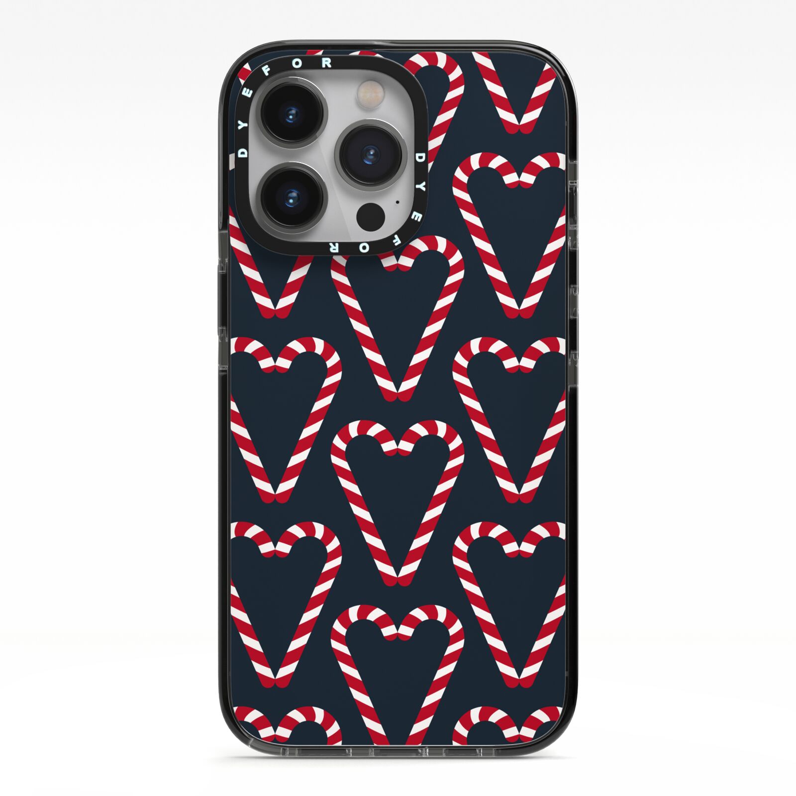Candy Cane Pattern iPhone 13 Pro Black Impact Case on Silver phone