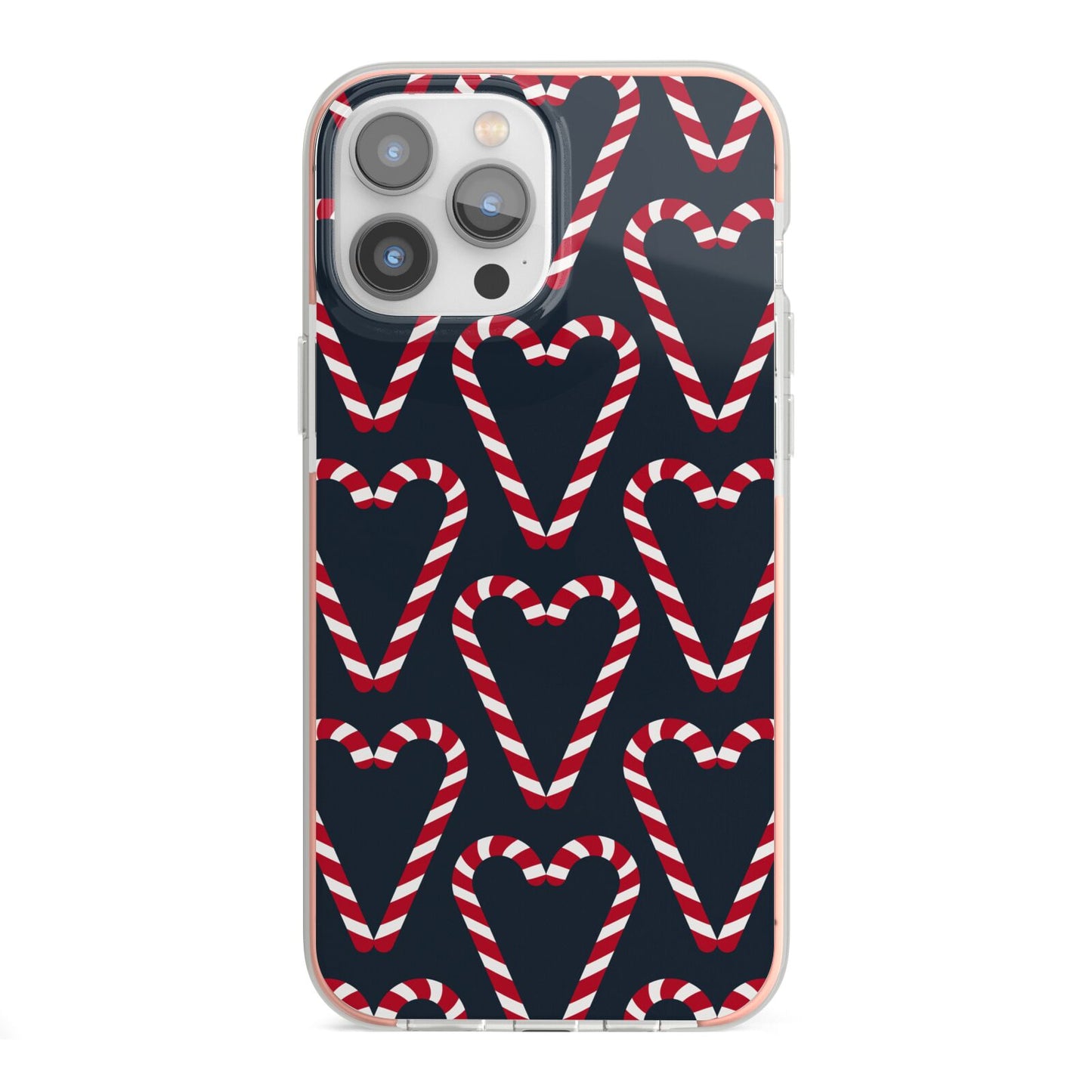 Candy Cane Pattern iPhone 13 Pro Max TPU Impact Case with Pink Edges