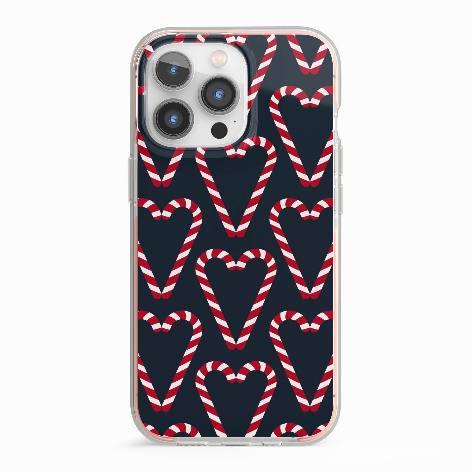 Candy Cane Pattern iPhone 13 Pro TPU Impact Case with Pink Edges
