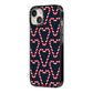 Candy Cane Pattern iPhone 14 Black Impact Case Side Angle on Silver phone