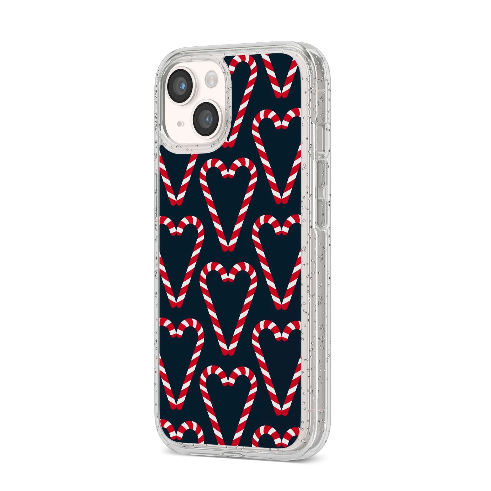 Candy Cane Pattern iPhone 14 Glitter Tough Case Starlight Angled Image