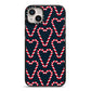 Candy Cane Pattern iPhone 14 Plus Black Impact Case on Silver phone