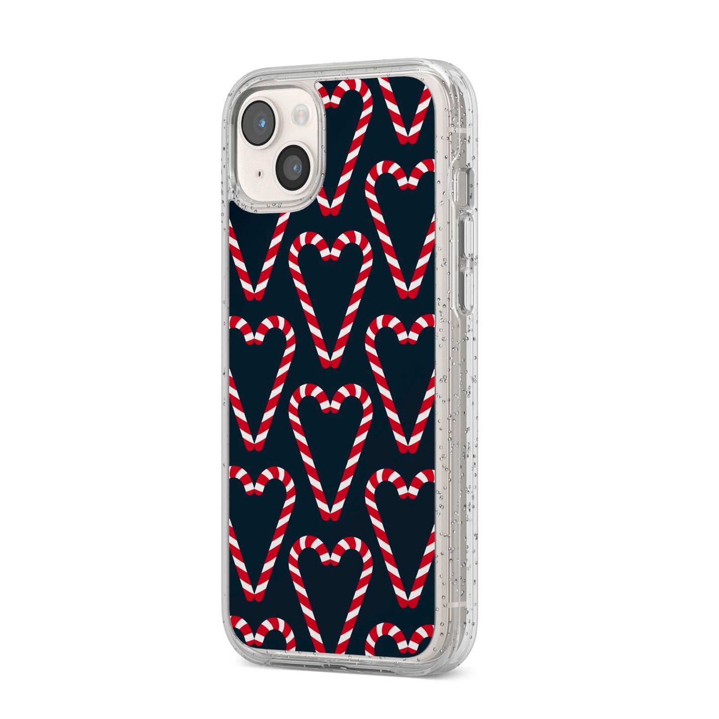 Candy Cane Pattern iPhone 14 Plus Glitter Tough Case Starlight Angled Image