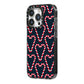 Candy Cane Pattern iPhone 14 Pro Black Impact Case Side Angle on Silver phone