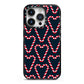 Candy Cane Pattern iPhone 14 Pro Black Impact Case on Silver phone