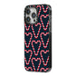 Candy Cane Pattern iPhone 14 Pro Max Black Impact Case Side Angle on Silver phone