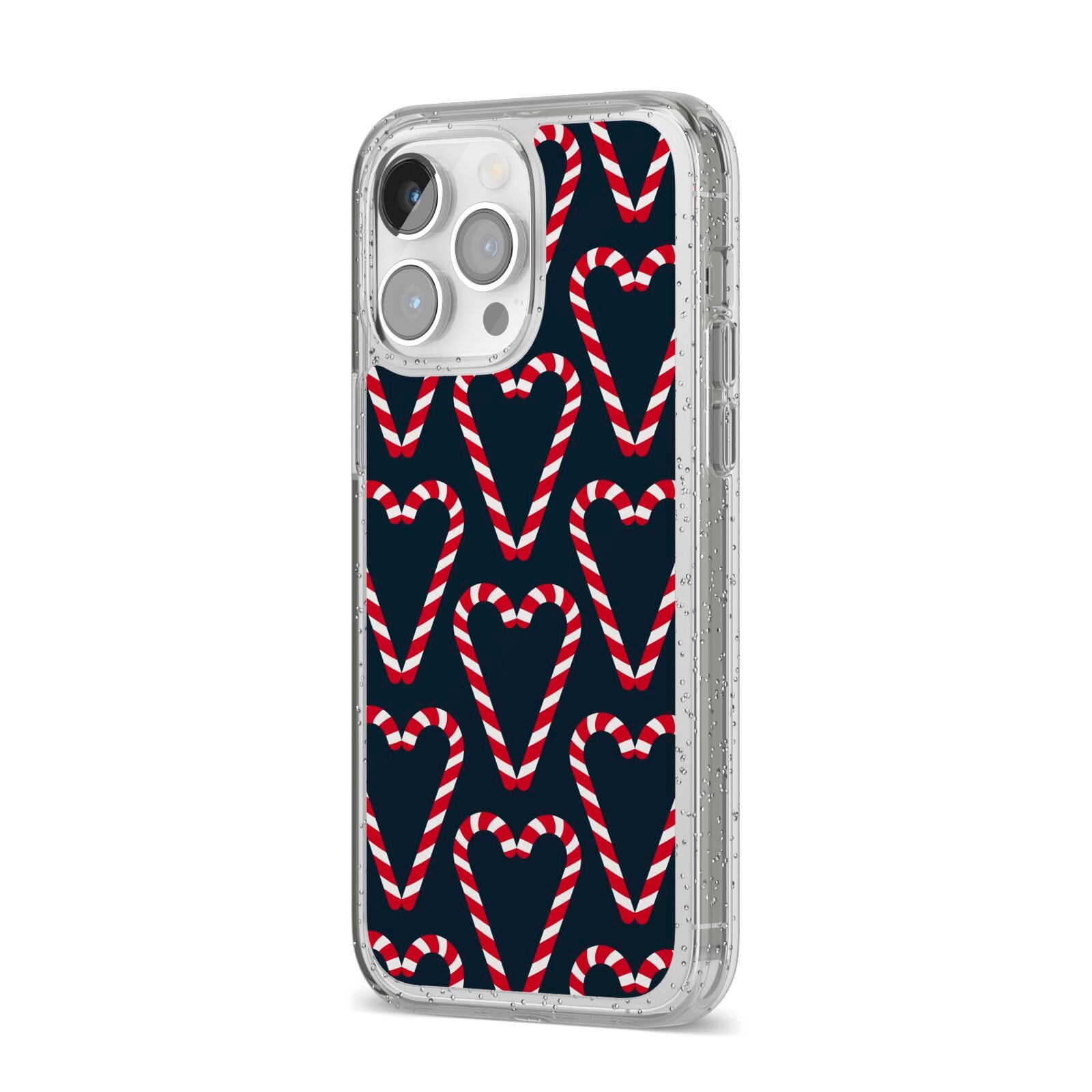 Candy Cane Pattern iPhone 14 Pro Max Glitter Tough Case Silver Angled Image