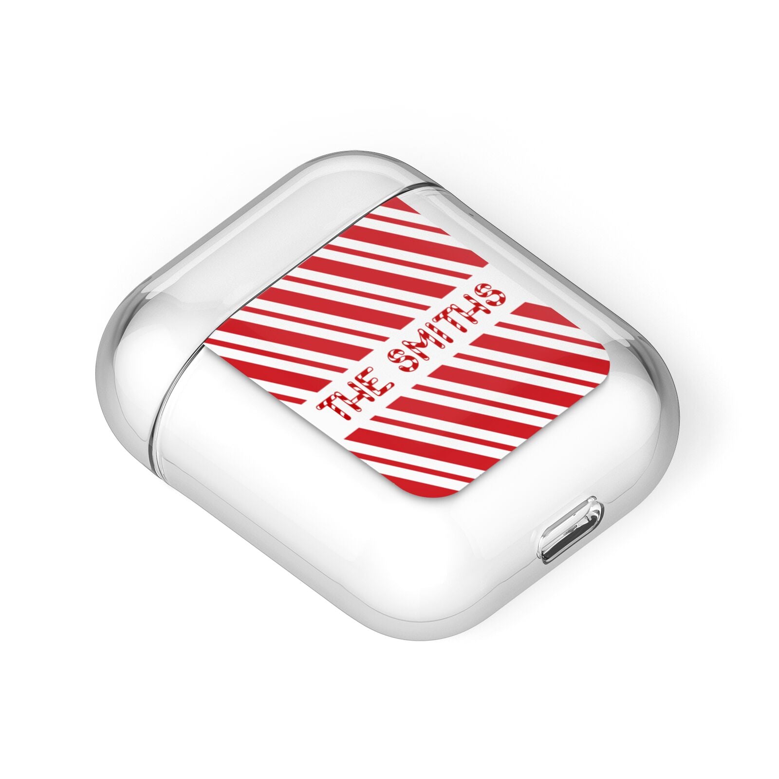 Candy Cane Personalised AirPods Case Laid Flat