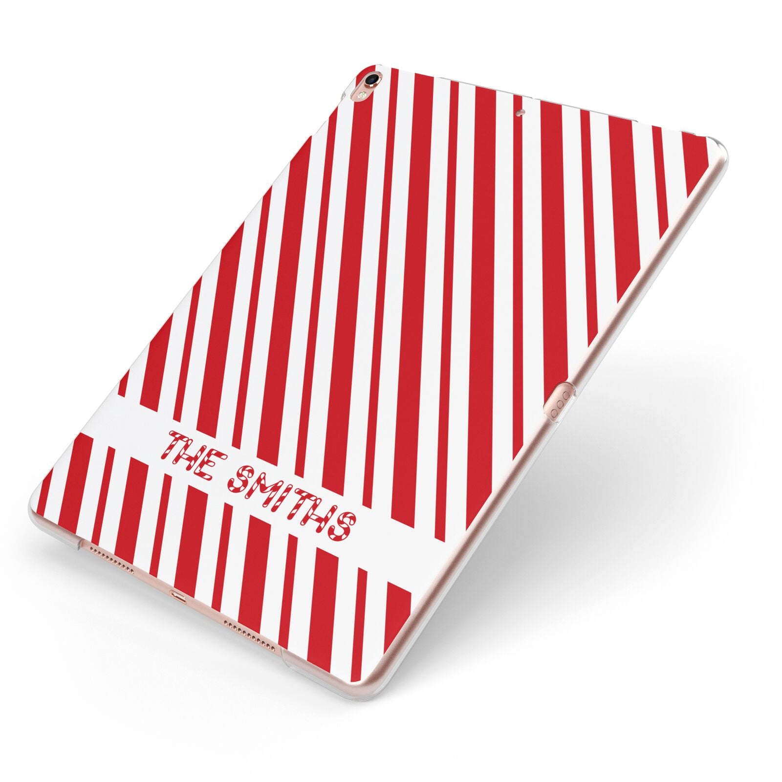 Candy Cane Personalised Apple iPad Case on Rose Gold iPad Side View